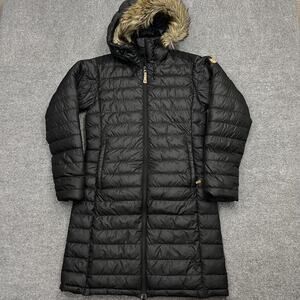 Fjallraven Coat Womens Small Black Down Hooded Long Parka Faux Fur Puffer Jacket